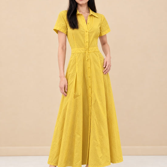 Felicity Button-Front Maxi Shirt Dress — model front