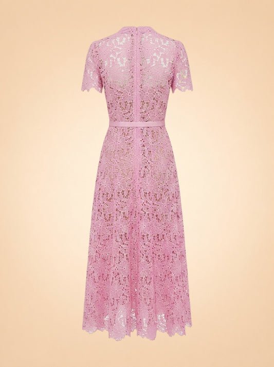 Guipure Lace Belted Midi Dress ghost_back