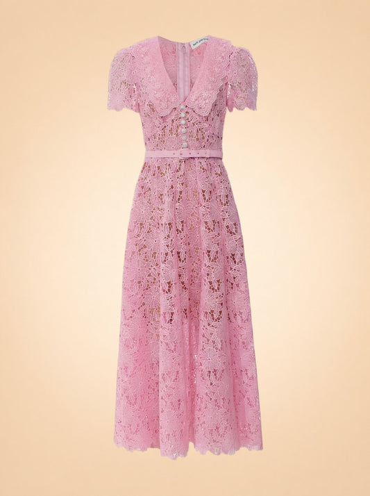 Guipure Lace Belted Midi Dress ghost_front