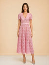 Guipure Lace Belted Midi Dress model_front
