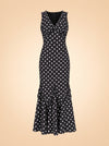 Hedia Polka Dot Ruffle Godet Maxi Dress — ghost front