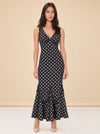 Hedia Polka Dot Ruffle Godet Maxi Dress — model front
