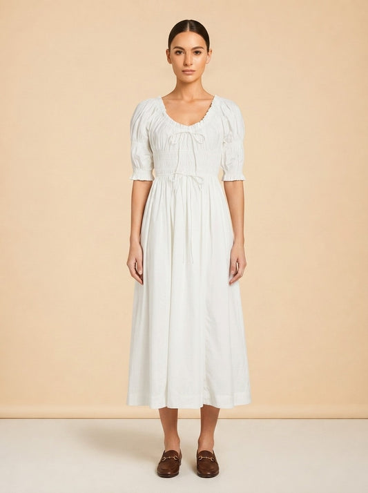 Ischia Puff-Sleeve Midi Dress