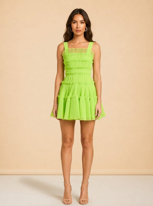 Aje Jacinto Pleated Mini Dress model front