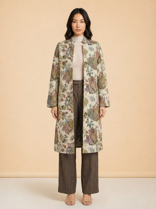 JANEAN MIDI JACKET - RAINBOW FLORAL JACQUARD model_front