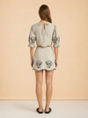 Joey Taupe Cropped Puff Sleeve Top and Matching Skirt with Black Floral Embroidery by Benaar LA — back