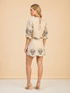 Joey Taupe Cropped Puff Sleeve Top and Matching Skirt with Black Floral Embroidery by Benaar LA — over the shoulder