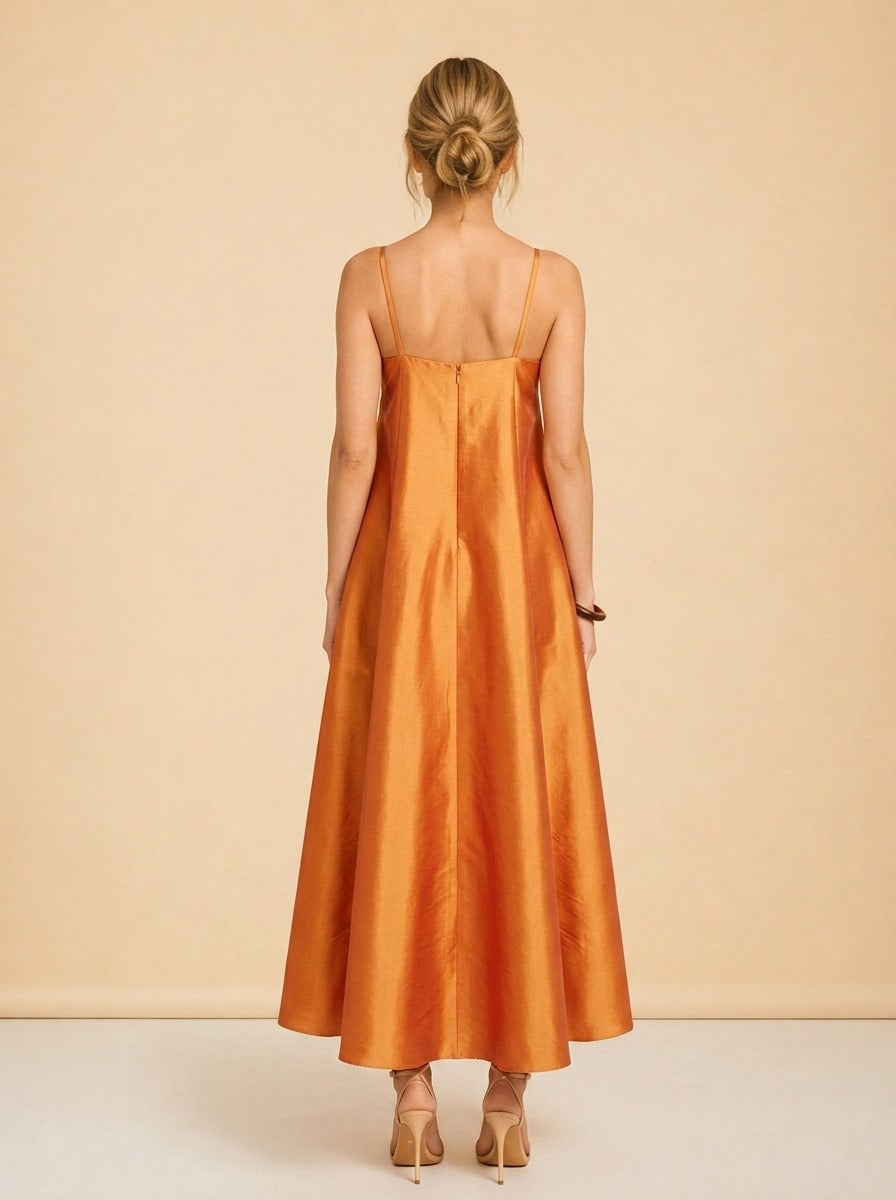Josephine Draped Taffeta Gown in Marigold — Palmier