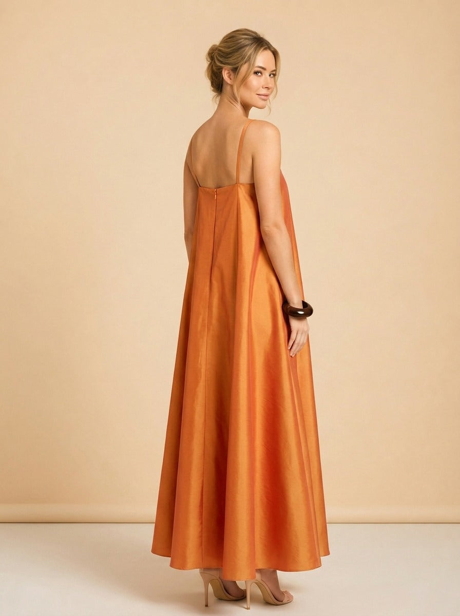 Josephine Draped Taffeta Gown in Marigold — Palmier