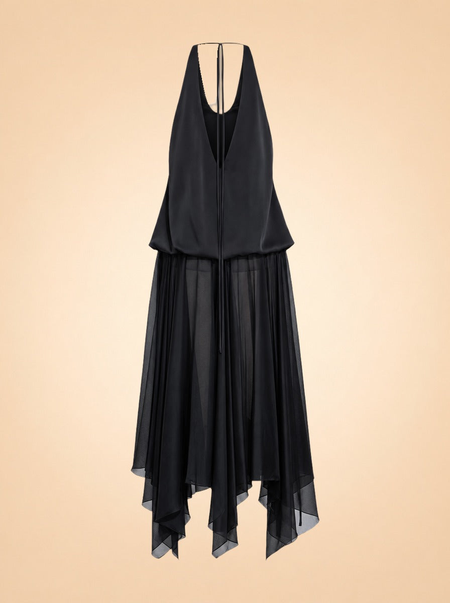 Kimberly Satin Organza Handkerchief Dress — ghost back