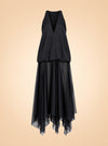 Kimberly Satin Organza Handkerchief Dress — ghost front
