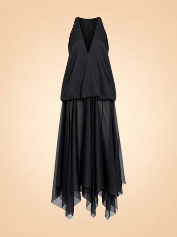 Kimberly Satin Organza Handkerchief Dress — ghost front