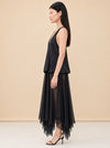 Kimberly Satin Organza Handkerchief Dress — model side