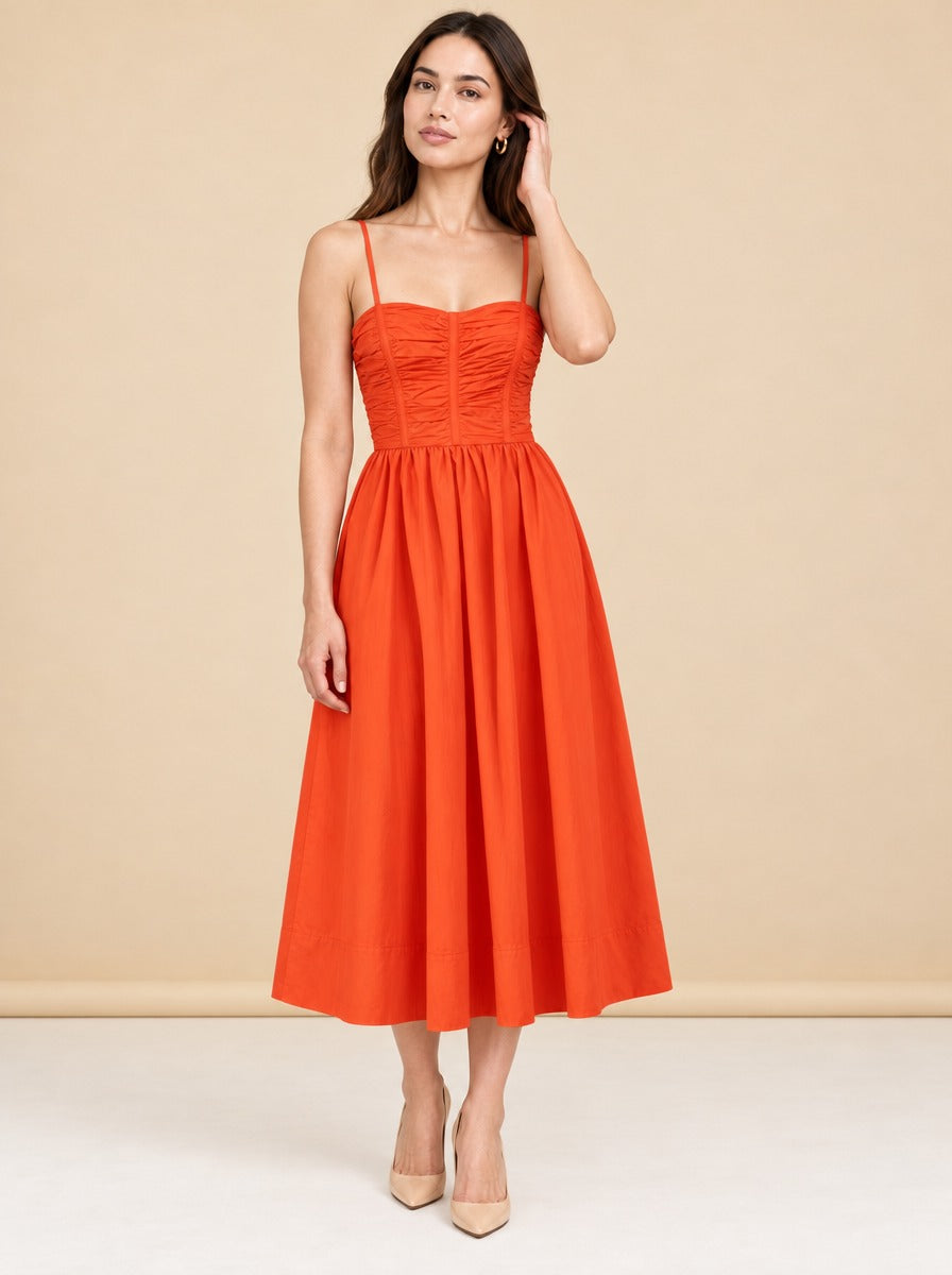 Shona Joy Kohala Ruched Panel Midi Dress in Hibiscus Size 8 model_front_2