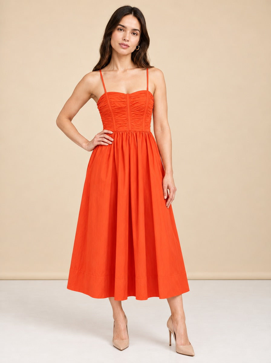 Shona Joy Kohala Ruched Panel Midi Dress in Hibiscus Size 8 model_front
