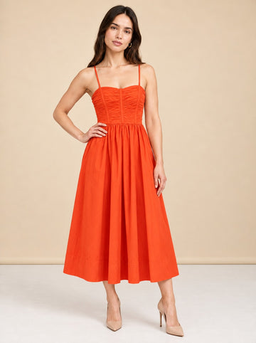 Shona Joy Kohala Ruched Panel Midi Dress in Hibiscus Size 8 model_front