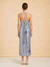 Jacquemus La Robe Le Coup de Soleil (blue/silver sequin) — on model, back