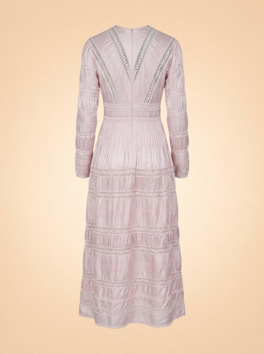 LoveShackFancy Lace Long-Sleeve Button Maxi (mauve/pink) — back