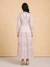 LoveShackFancy Lace Long-Sleeve Button Maxi (mauve/pink) — on model, back