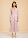 LoveShackFancy Lace Long-Sleeve Button Maxi (mauve/pink) — on model, front