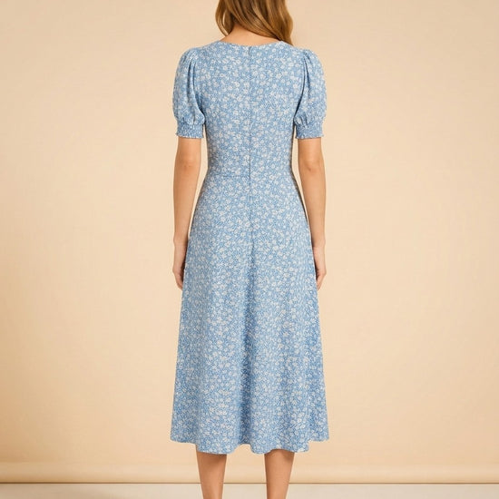 Lacey Floral Print Woven Midi Dress model_back
