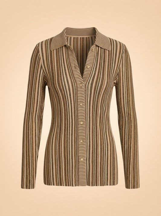 Landon metallic striped ribbed-knit cardigan ghost_front