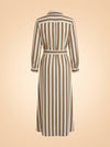 Taupe Striped Belted Maxi Shirtdress