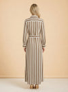 Taupe Striped Belted Maxi Shirtdress