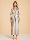 Taupe Striped Belted Maxi Shirtdress