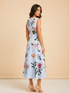 Fanm Mon Light Blue Butterfly/Floral Embroidered Linen Dress — detail