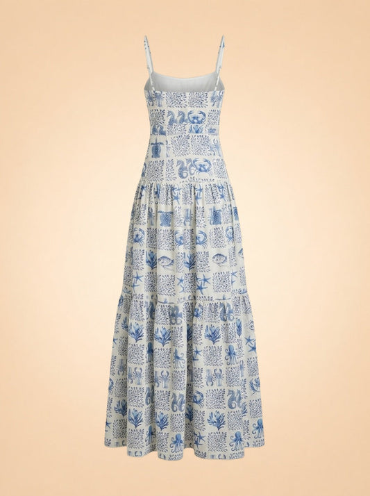 Lima Tiered Printed Linen Maxi Dress — Agua by Agua Bendita