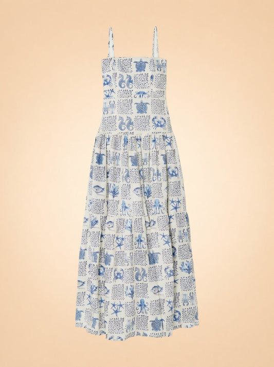 Lima Tiered Printed Linen Maxi Dress — Agua by Agua Bendita