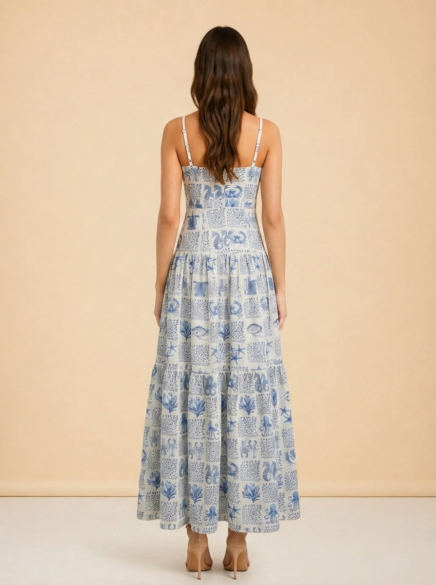 Lima Tiered Printed Linen Maxi Dress — Agua by Agua Bendita