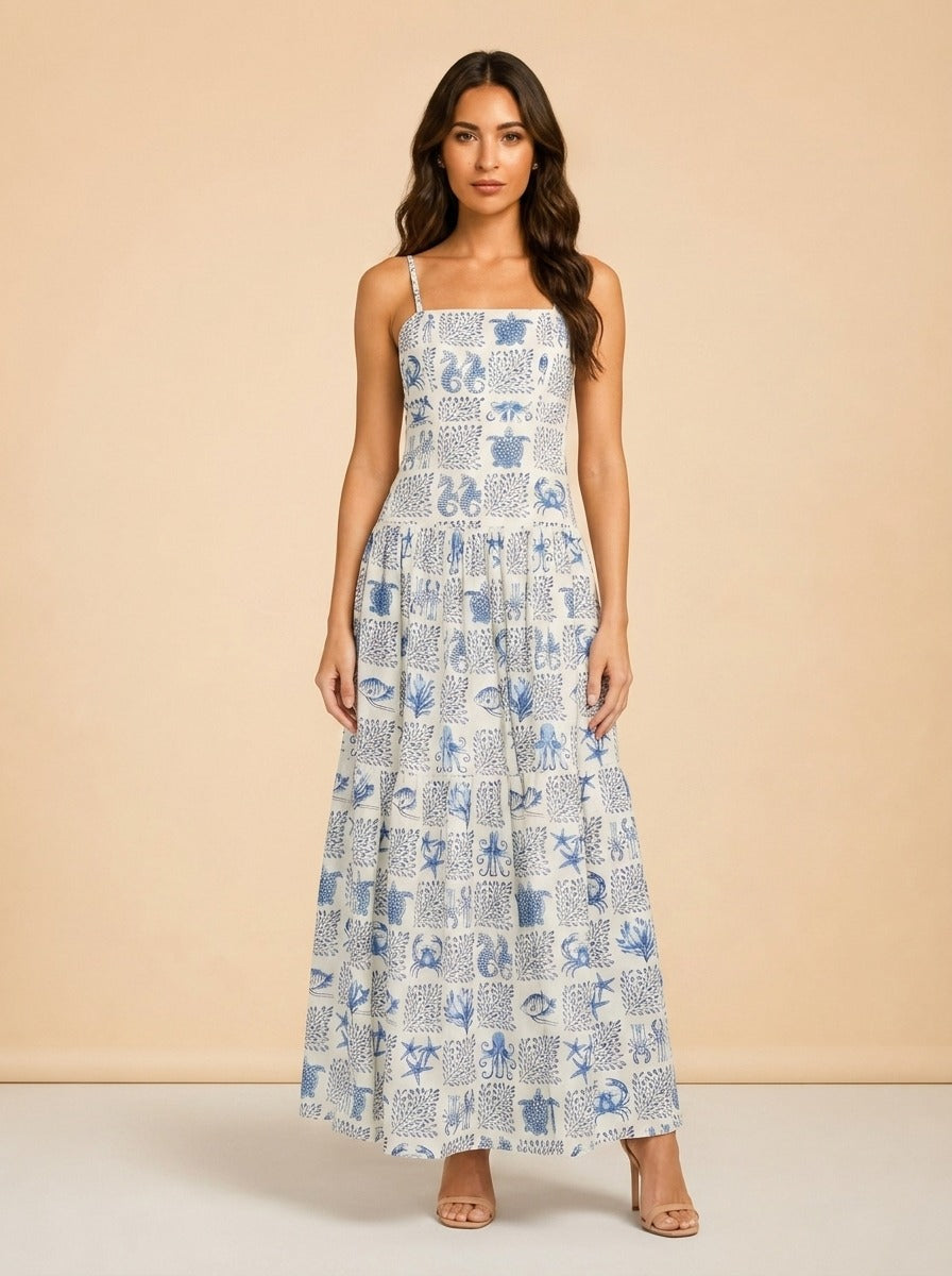 Lima Tiered Printed Linen Maxi Dress — Agua by Agua Bendita