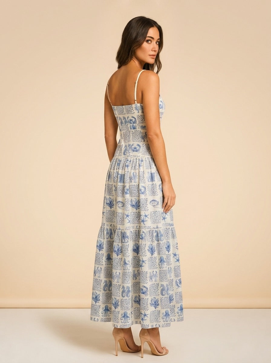 Lima Tiered Printed Linen Maxi Dress — Agua by Agua Bendita