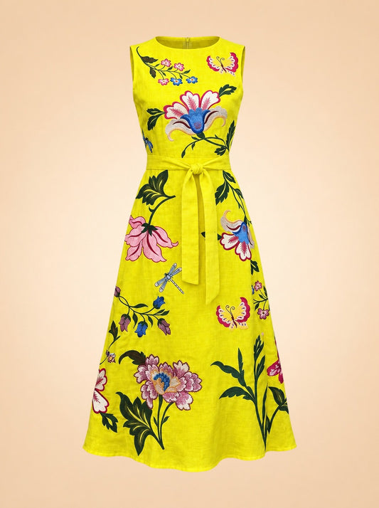 Gloriosa Embroidered Floral Midi Dress — ghost front
