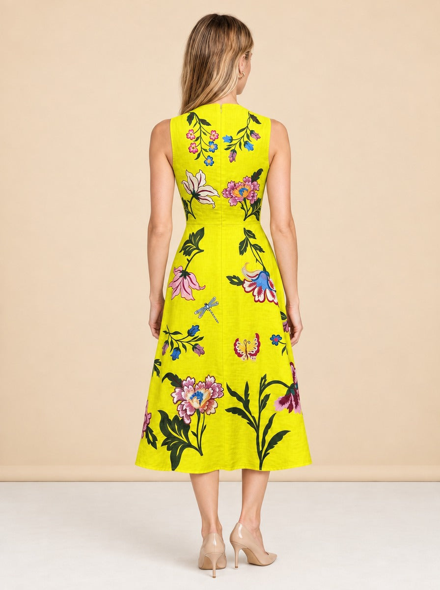 Gloriosa Embroidered Floral Midi Dress — model back