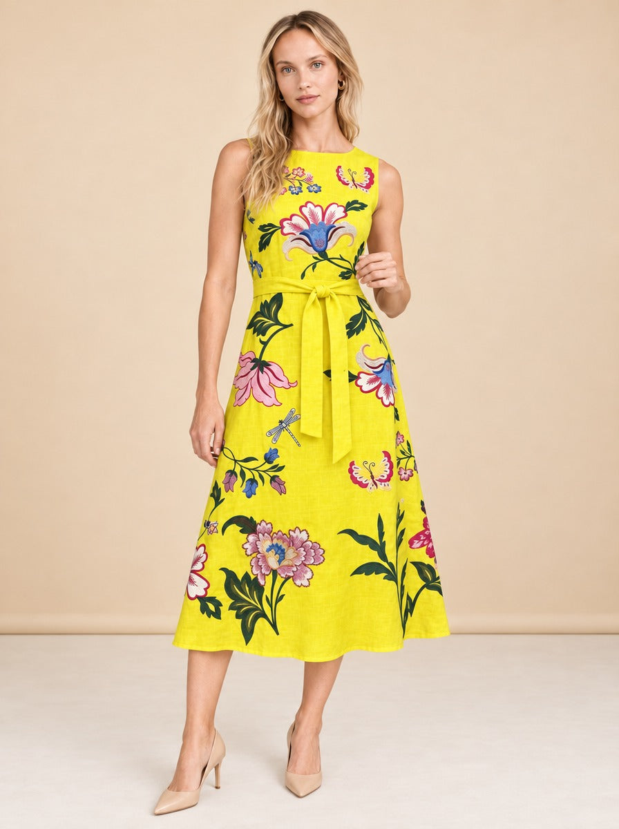 Gloriosa Embroidered Floral Midi Dress — model front 2