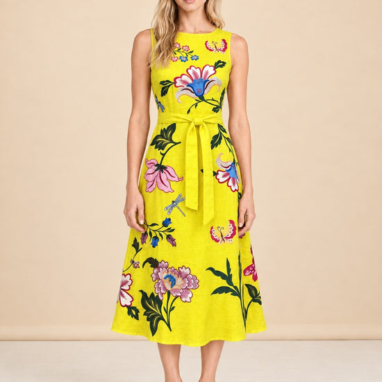Gloriosa Embroidered Floral Midi Dress — model front