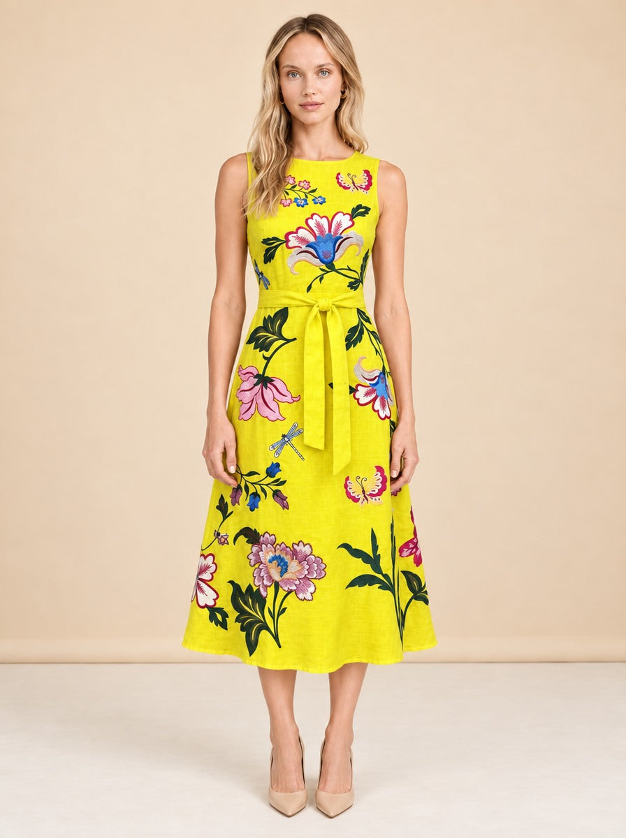 Gloriosa Embroidered Floral Midi Dress — model front