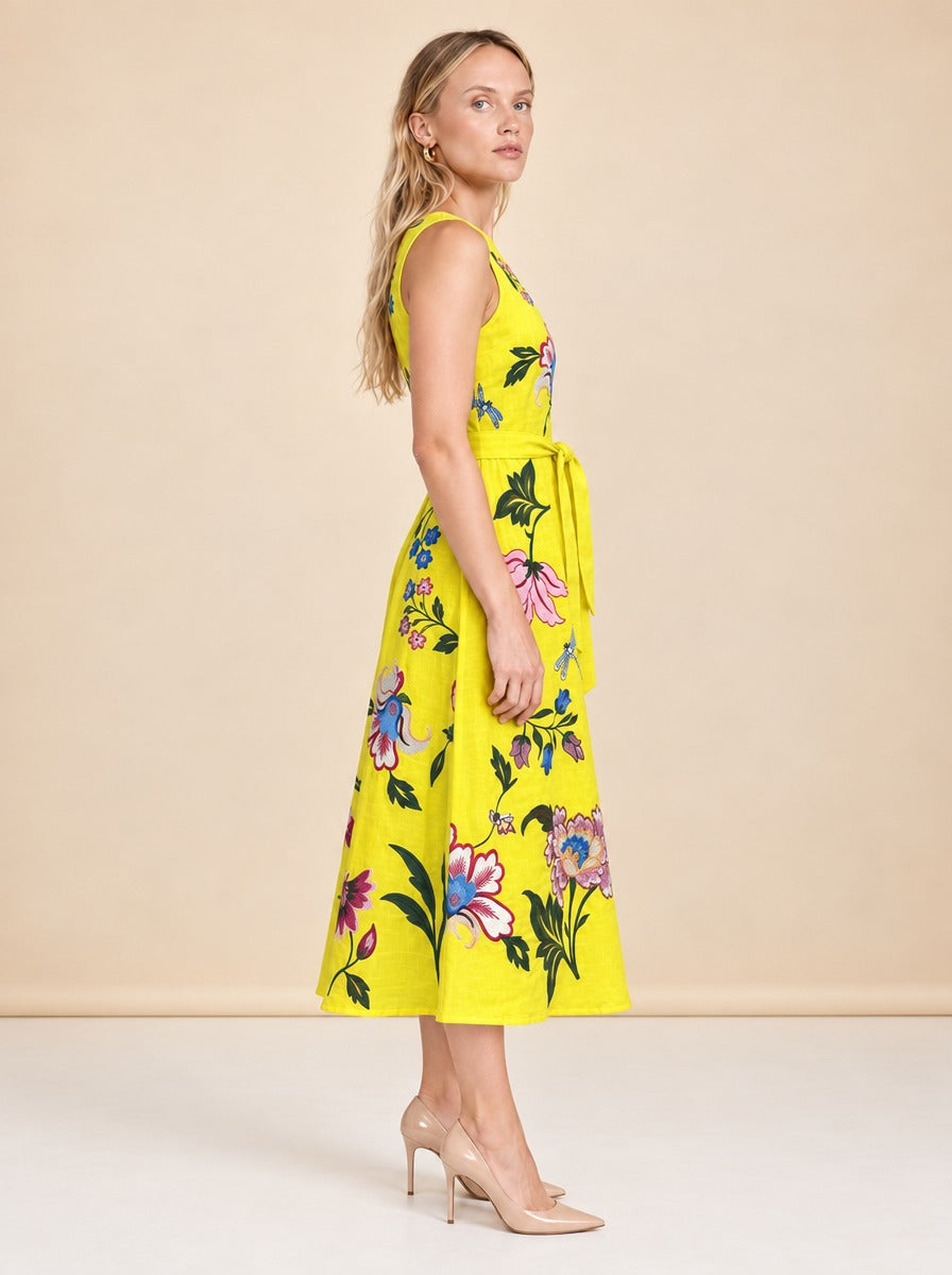 Gloriosa Embroidered Floral Midi Dress — model side