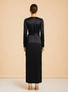 ROTATE Long Silk Black Dress model back