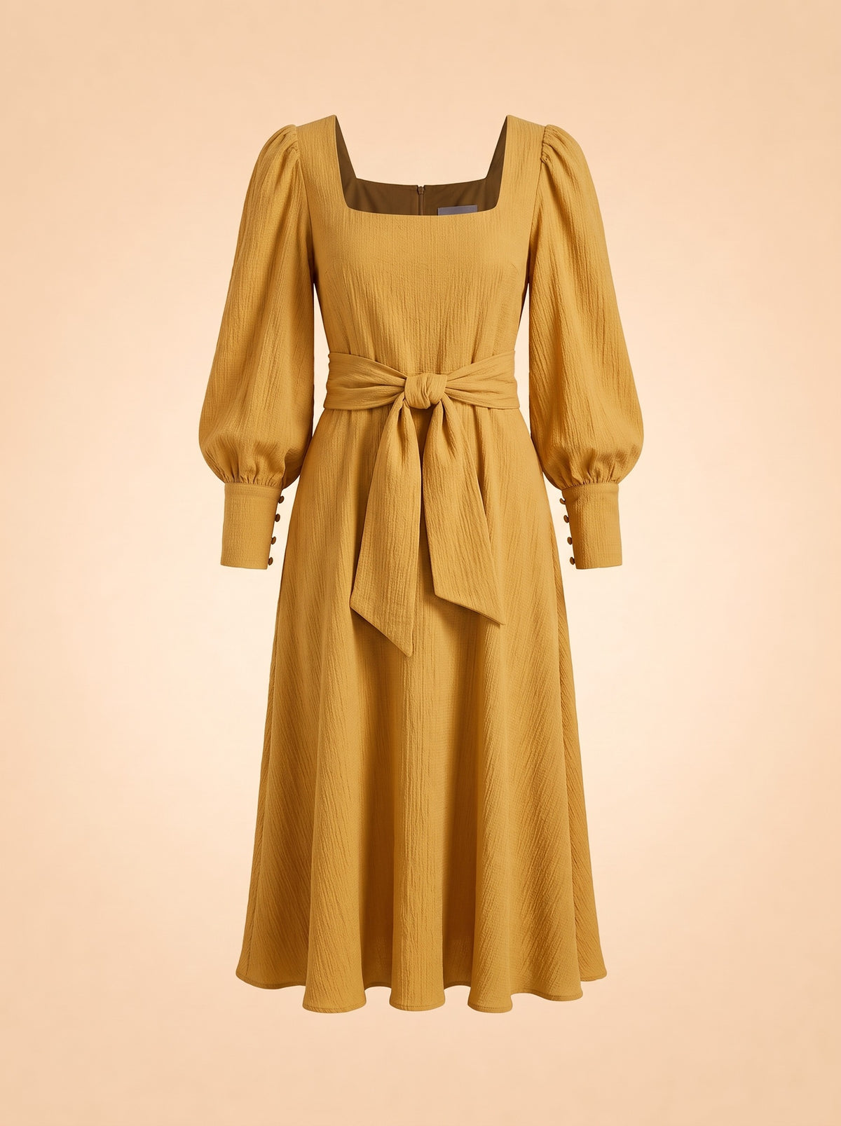 BNWT Johanna Ortiz Lotus &amp; Beetle Mustard Midi Dress with Sash ghost_front