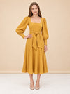 BNWT Johanna Ortiz Lotus &amp; Beetle Mustard Midi Dress with Sash model_front_2