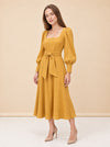 BNWT Johanna Ortiz Lotus &amp; Beetle Mustard Midi Dress with Sash model_front_3