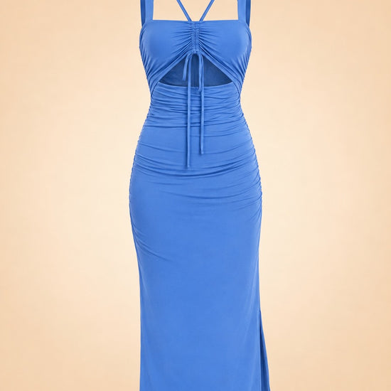 Jonathan Simkhai Lucy Slinky Ruched Blue Midi Dress ghost_front