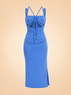 Jonathan Simkhai Lucy Slinky Ruched Blue Midi Dress ghost_front