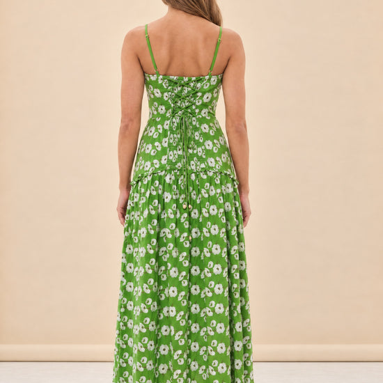 Lydia Dress in Magnolia Green Embroidery model_back