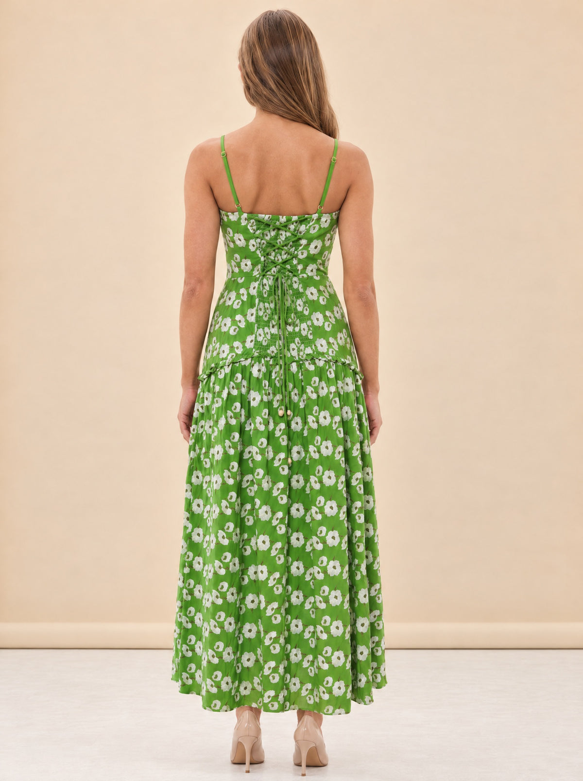 Lydia Dress in Magnolia Green Embroidery model_back