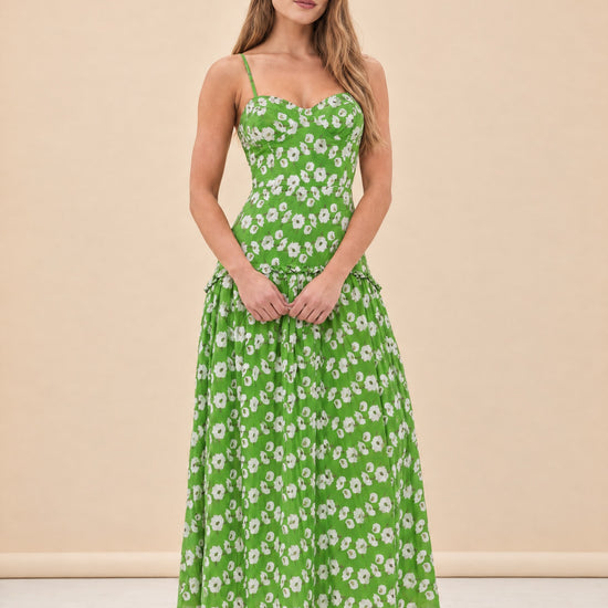 Lydia Dress in Magnolia Green Embroidery model_front_2
